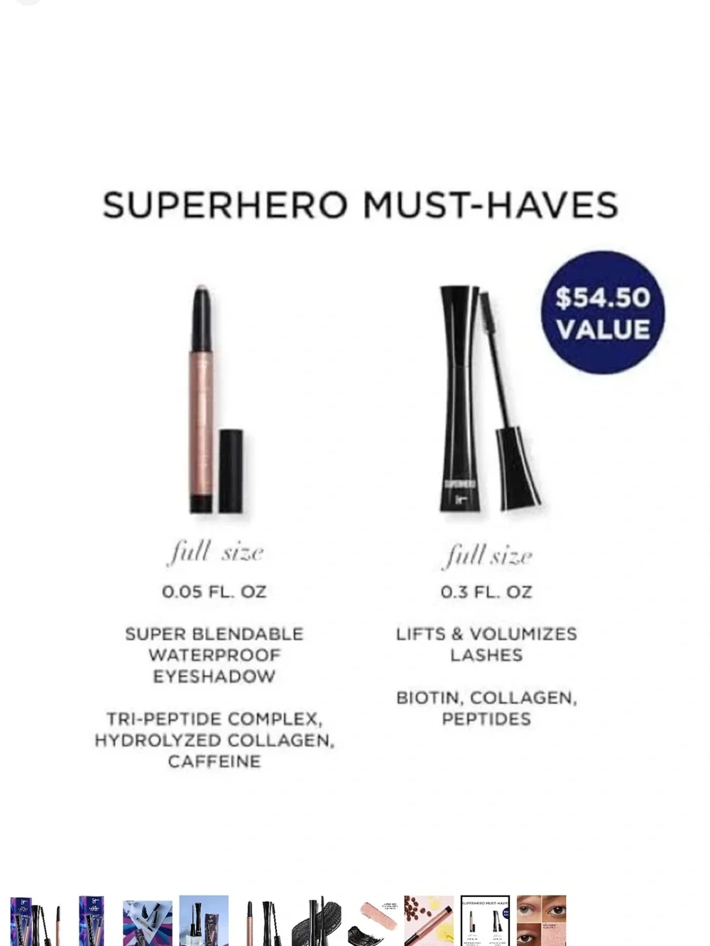 It Cosmetics Superhero Mascara & Shadow StickGift Set Duo N Full Sizes NEW!